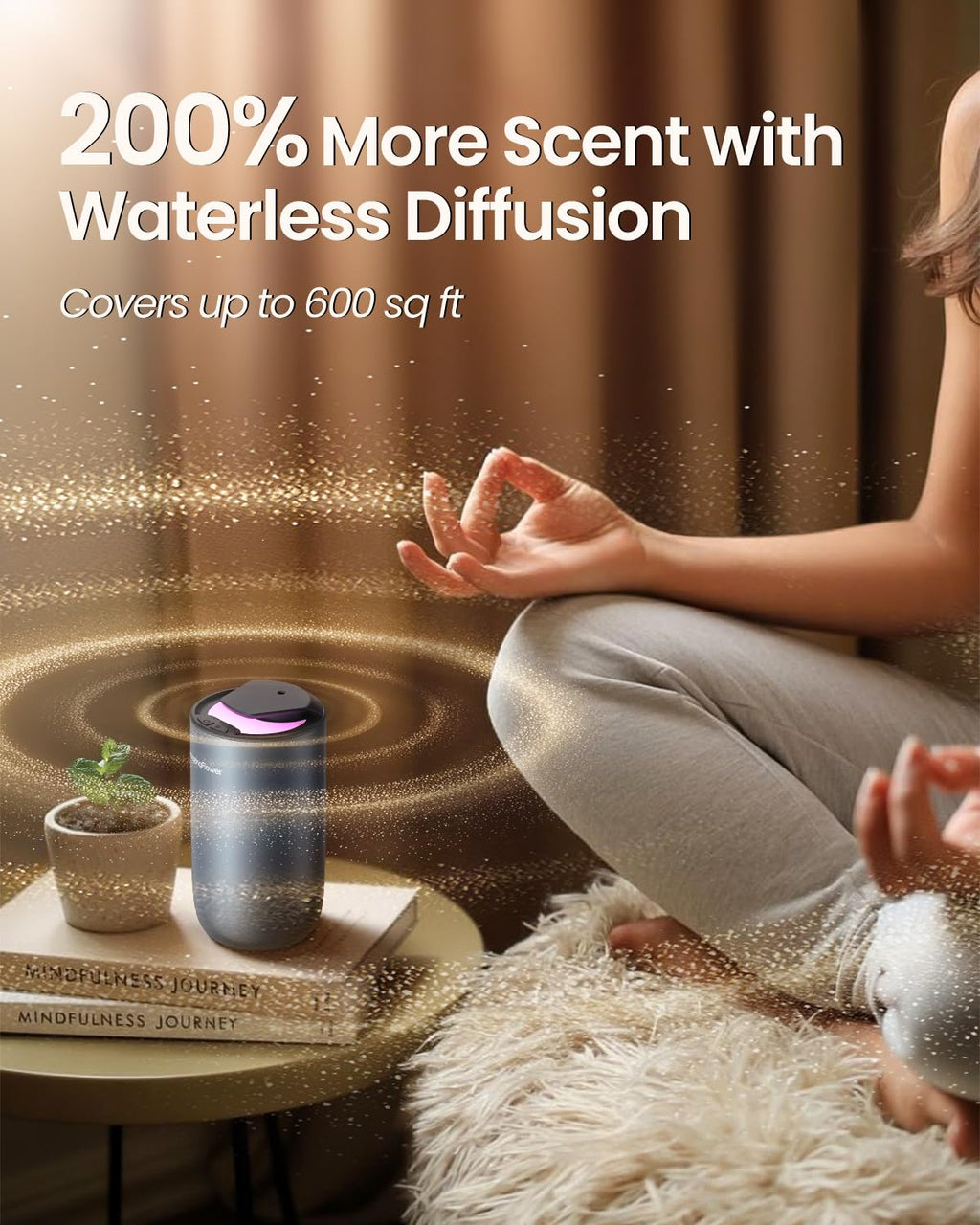 Waterless Diffuser for Essential Oil, Smart Car Air Freshener Diffuser with 3 Mist Grades & 3 LED Light Colors, Auto On/Off, Rec