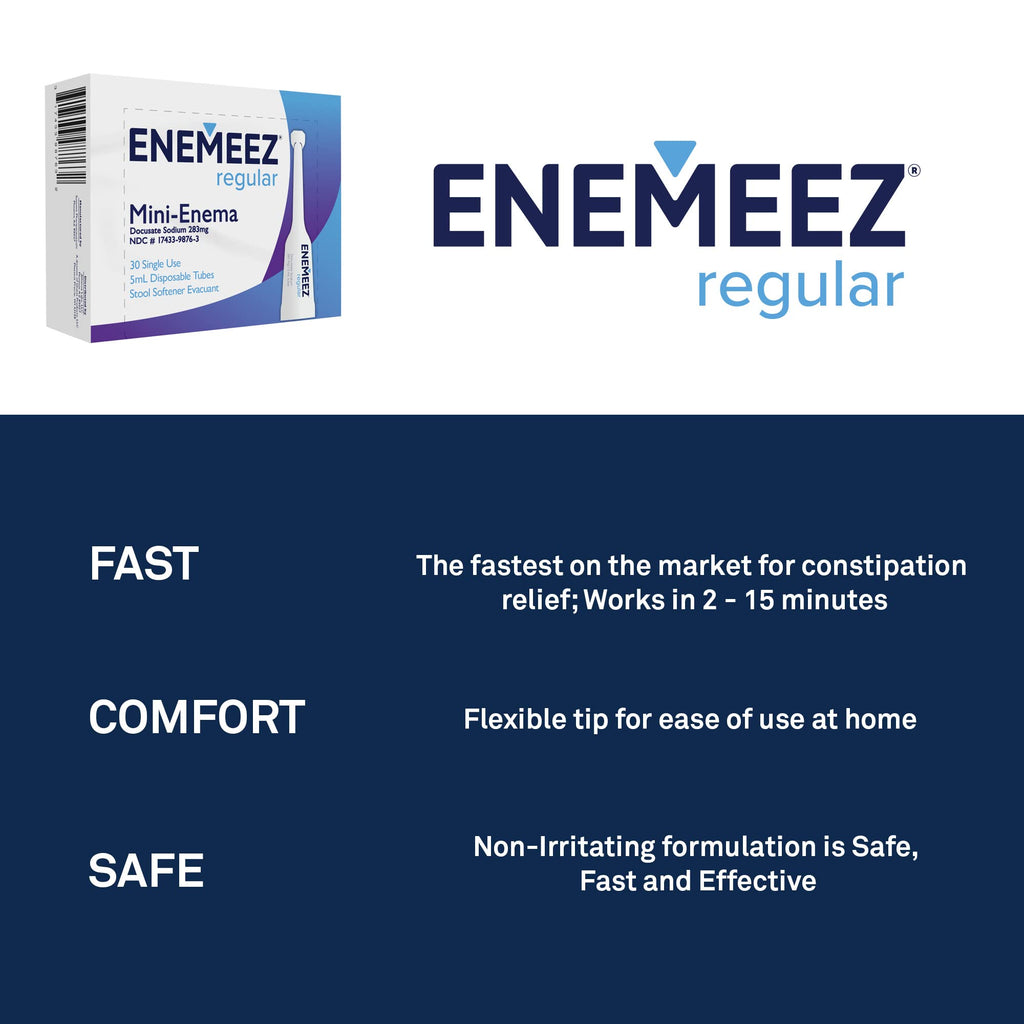Enemeez Mini Enema, Constipation Fast Acting - Docusate Sodium Mini Enema 283mg, Stool Softeners, Constipation Relief, 30 Count