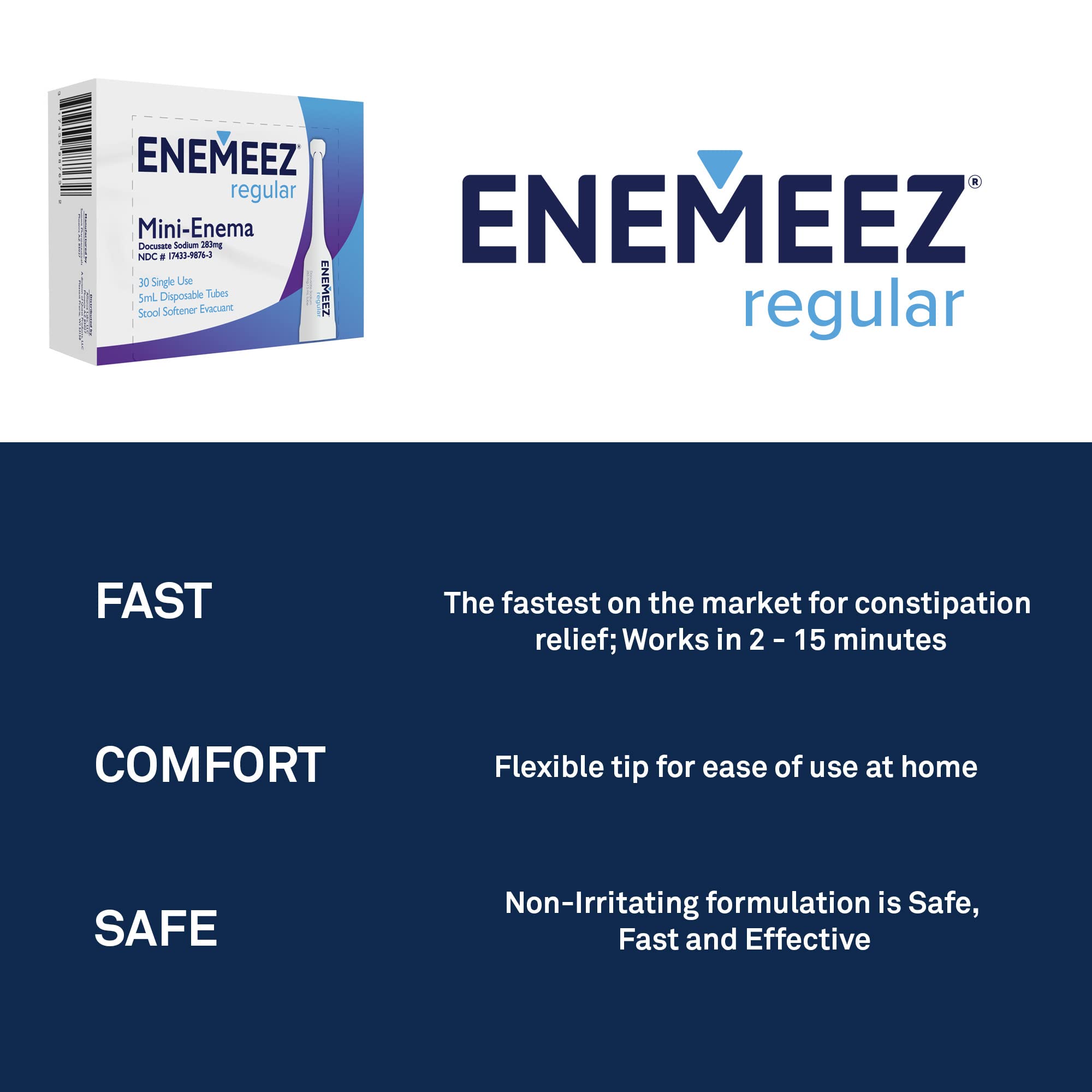 Enemeez Mini Enema, Constipation Fast Acting - Docusate Sodium Mini Enema 283mg, Stool Softeners, Constipation Relief, 30 Count