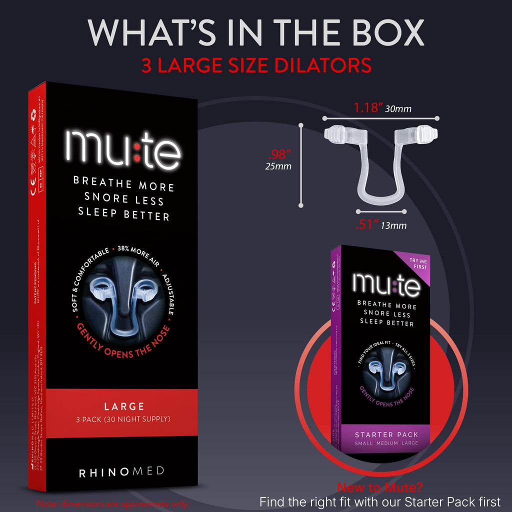Rhinomed Mute Nasal Dilator for Snore Reduction - Anti-Snoring Aid Solution - Improve Airflow - Comfortable Nose Vents, Breathin