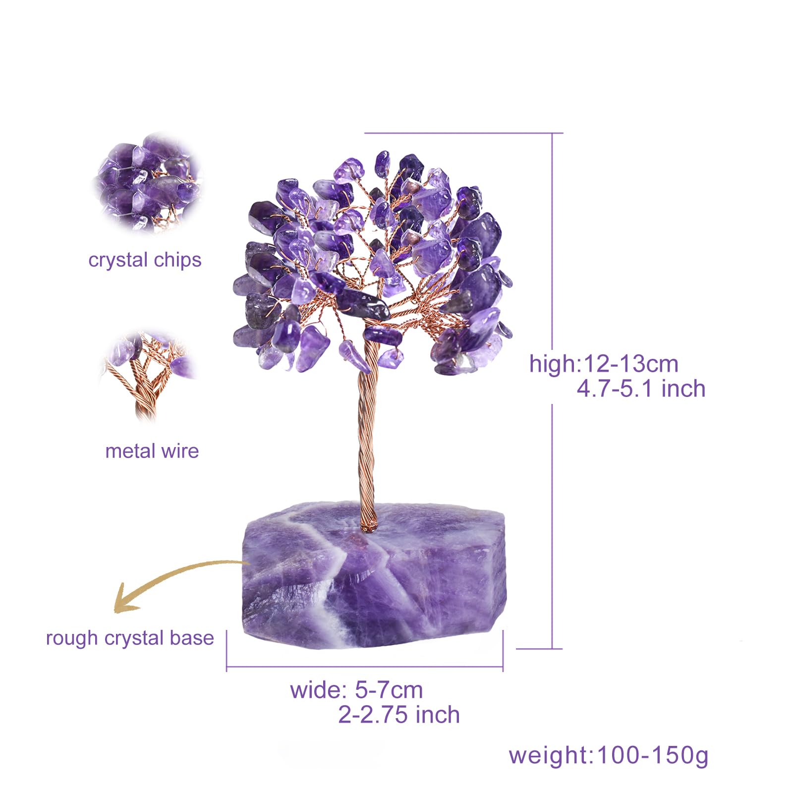 QLRSUXN Amethyst Crystal Tree of Life,4 Inch Natural Healing Stones,Reiki Energy Money Tree, Handmade with Copper Wire,Feng Shui
