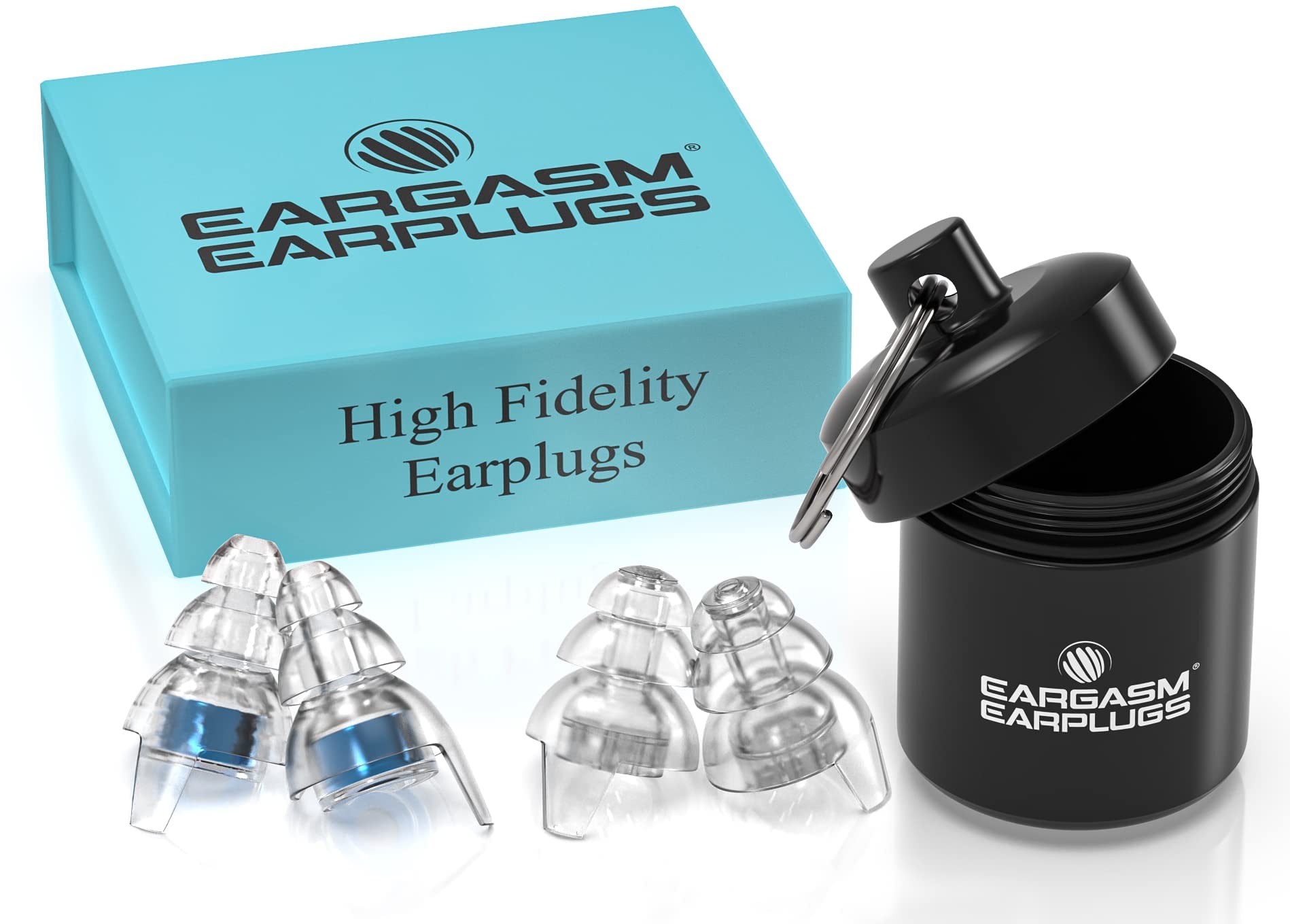 Eargasm High Fidelity Earplugs with Blue Filters - Reusable Noise Reduction Hearing Protection Ear-Plugs with Carrying Case for 