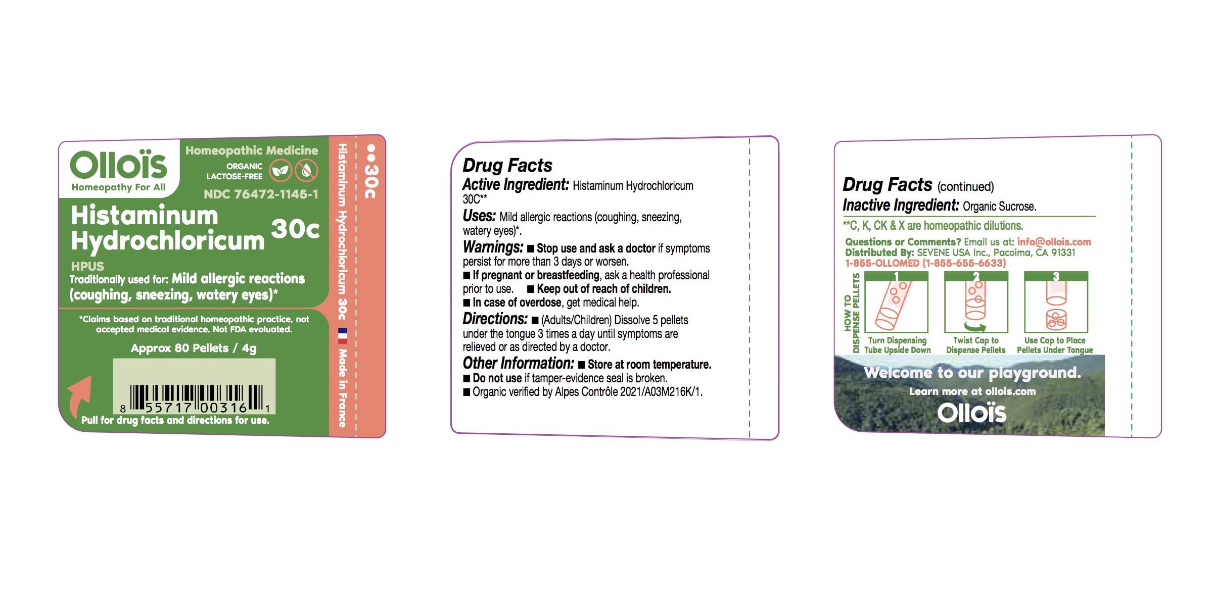 OLLOIS Histaminum Hydrochloricum 30c, Organic, Lactose-Free Homeopathic Medicine, 80 Pellets (Pack of 1)