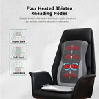 Mynt Gray Massage Chair Pad with 4 Deep Kneading Nodes, Shiatsu Back Massager for Chair with Heat, Heated Back Massage with a Cu