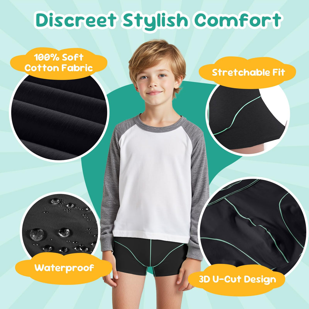 Carer Boys Incontinence Underwear Washable with Front Absorbent 70ML Breathable Cotton Absorbent Underwear for Kids 5 Pack Reusa