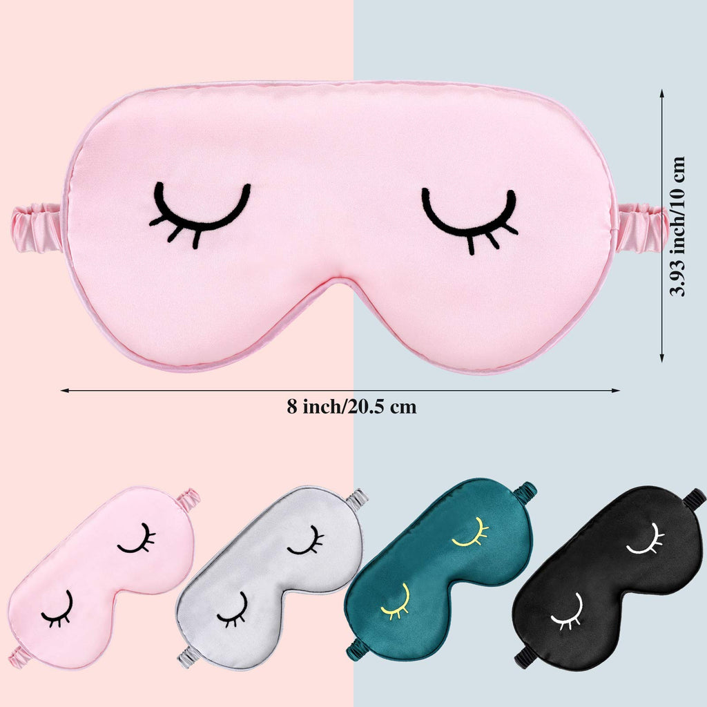 4 Pieces Sleep Eye Masks Silk Sleep Eye Cover Cute Lightweight Adjustable Eyeshade Mask Satin Night Eyeshade Covers for Women Me