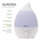 AIRCARE Aurora Ultrasonic Cool Mist Humidifier, Whisper-Quiet between 8-24 hours, Seven Color LED Night Light, Essential Oil Tra