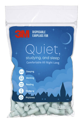 3M Disposable Earplugs For Quiet, Studying & Sleep, 80 Pairs (160 Plugs), Noise Reduction Rating (NRR) 32 dB, Comfortable All Ni