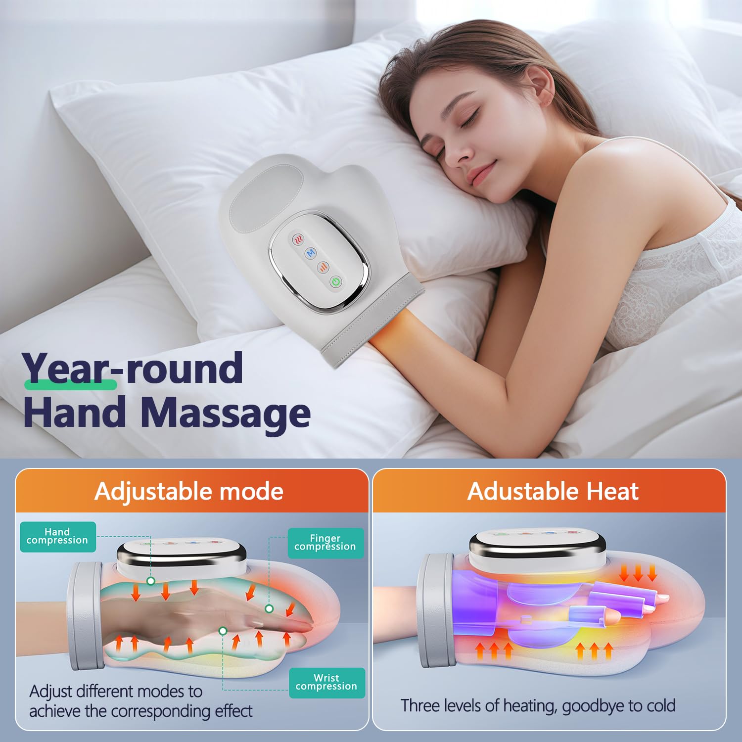 Hand Massager with Heat and Compression, For Arthritis and Carpal Tunnel Wrist Warmer Finger Massagers, Kneading Rollers Electri