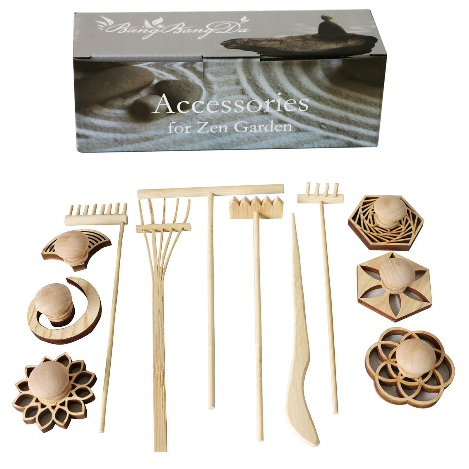 BangBangDa Mini Zen Garden Accessories - Tabletop Zen Garden Tools - Zen Garden Kit Rakes and Zen Stamp for Office Mini Zen Gard