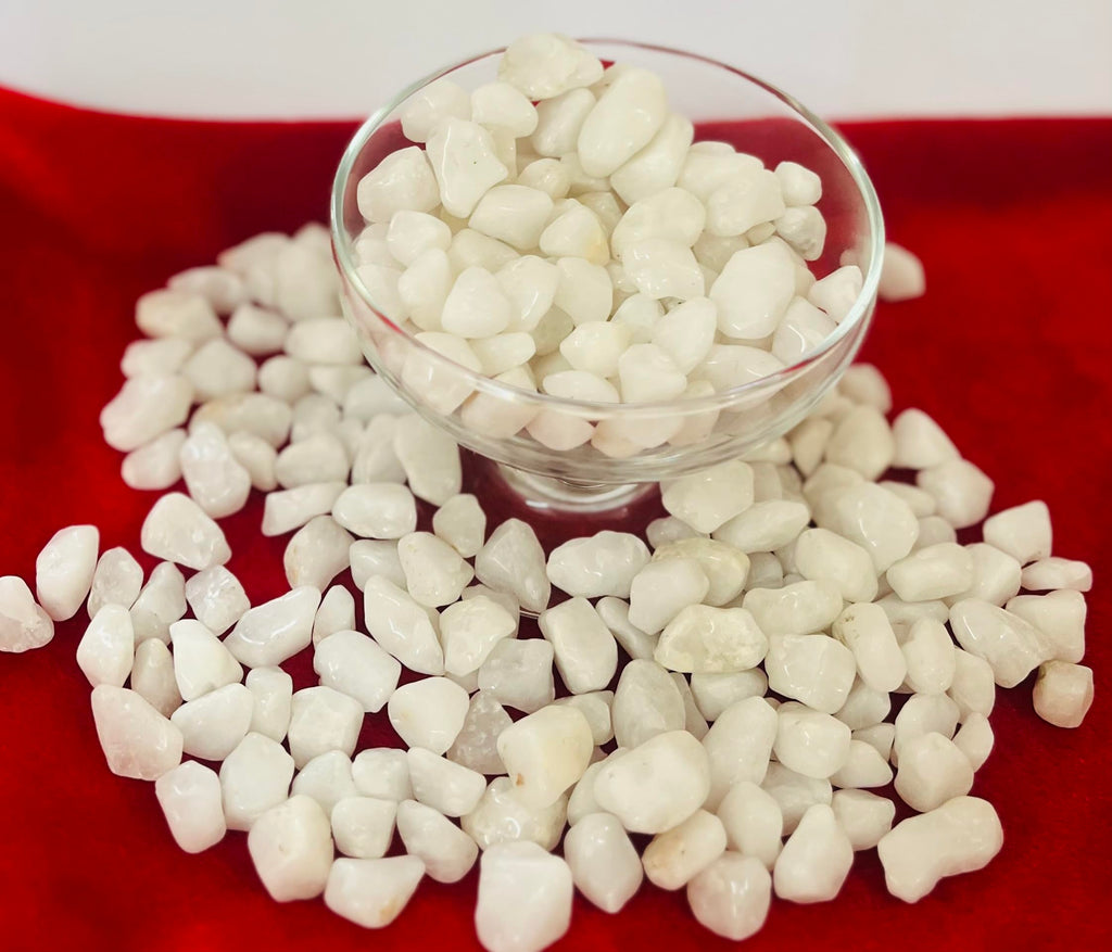 Indian Consigners Natural Crushed Polished Tumbled Gem Stone Chips, Decoration & Healing Crystals (White Quartz)