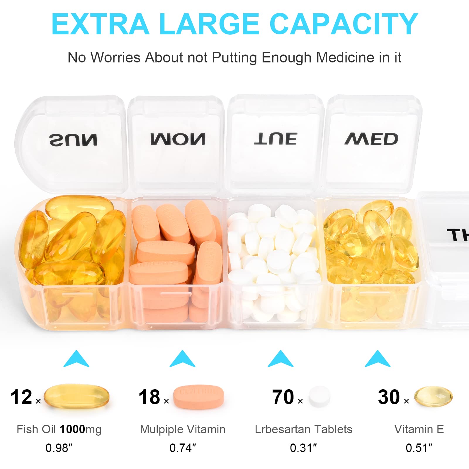 LEMBOL Large Weekly Pill Organizer 2 Pack,Daily Vitamin Case Box 7 Day with XL Compartment,Travel Friendly Medicine Organizer fo