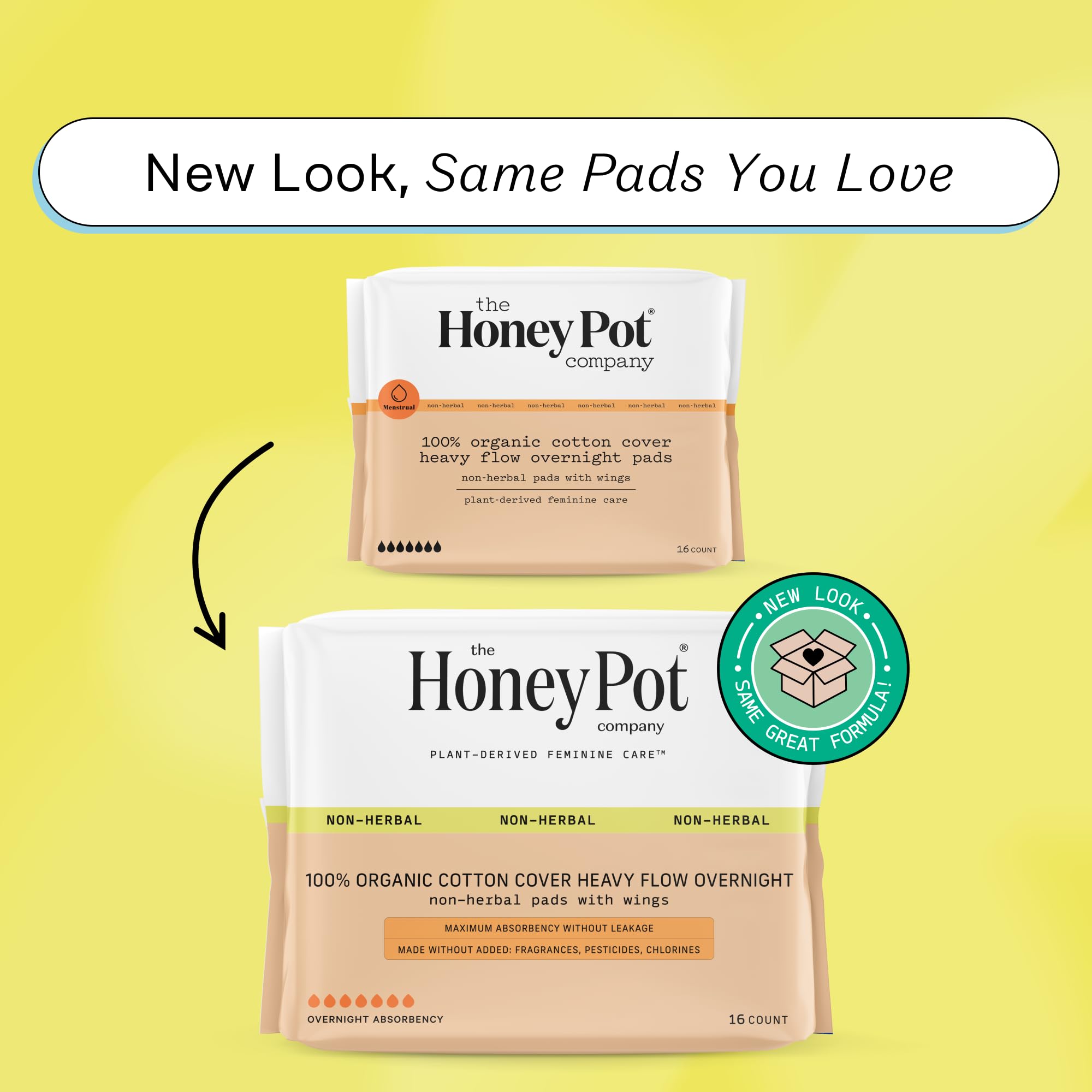 The Honey Pot Company - Pads for Women - Non-Herbal Heavy Flow Overnight Pads w/Wings - Organic Cotton Cover, & Ultra-Absorbent