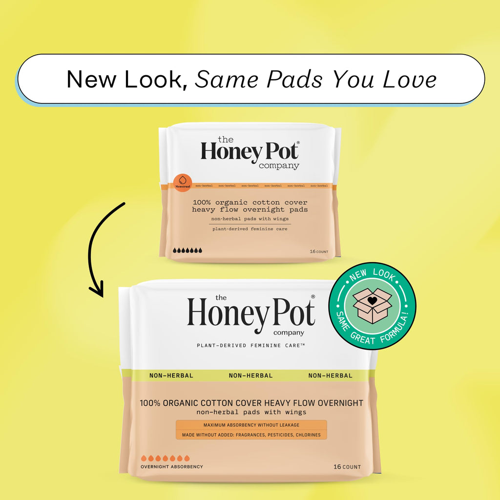 The Honey Pot Company - Pads for Women - Non-Herbal Heavy Flow Overnight Pads w/Wings - Organic Cotton Cover, & Ultra-Absorbent