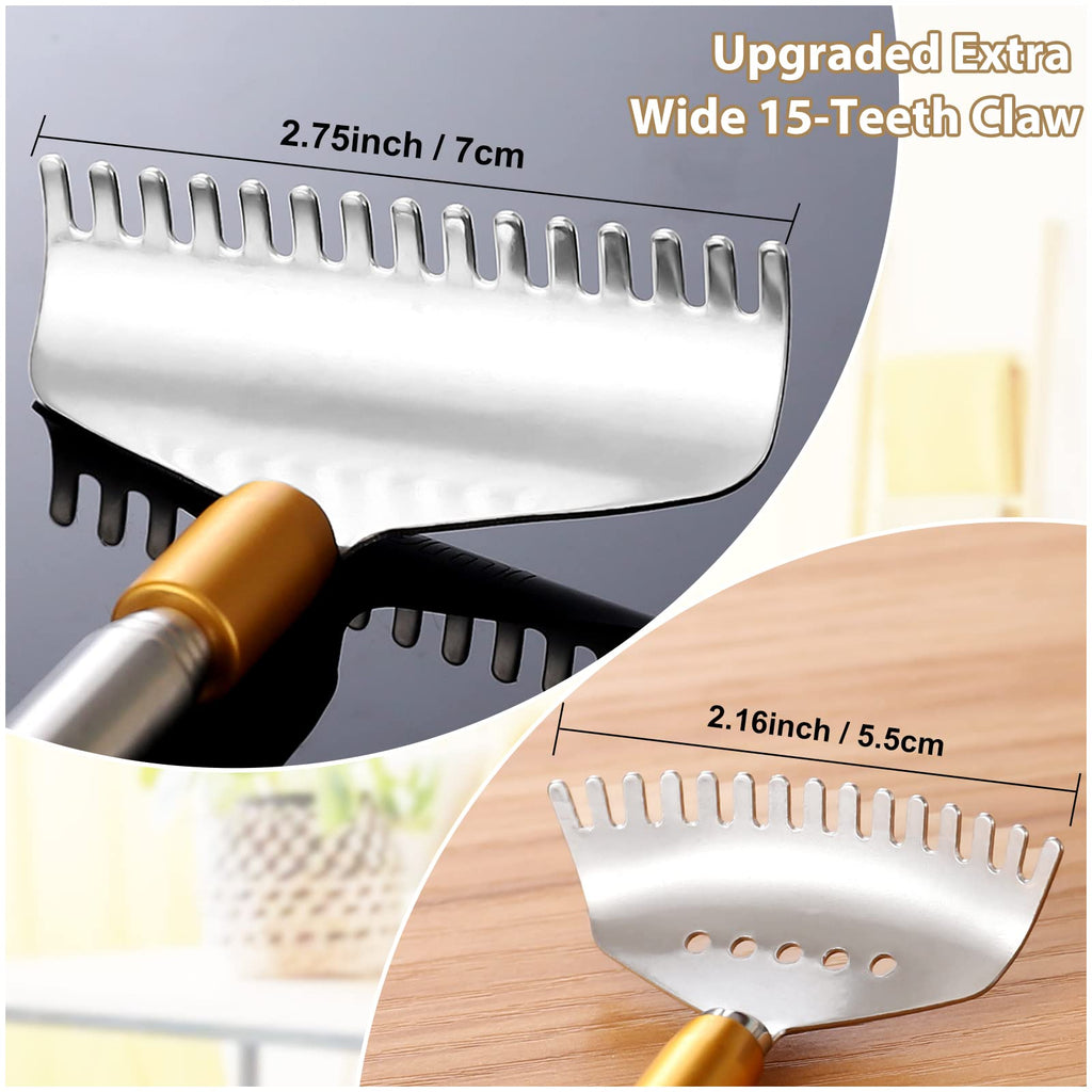 Aznrszy Large Back Scratcher for Women Men Extendable, Extra Wide Claw/Anti-Slip Long Handle/Massage Roller, Portable Metal Head