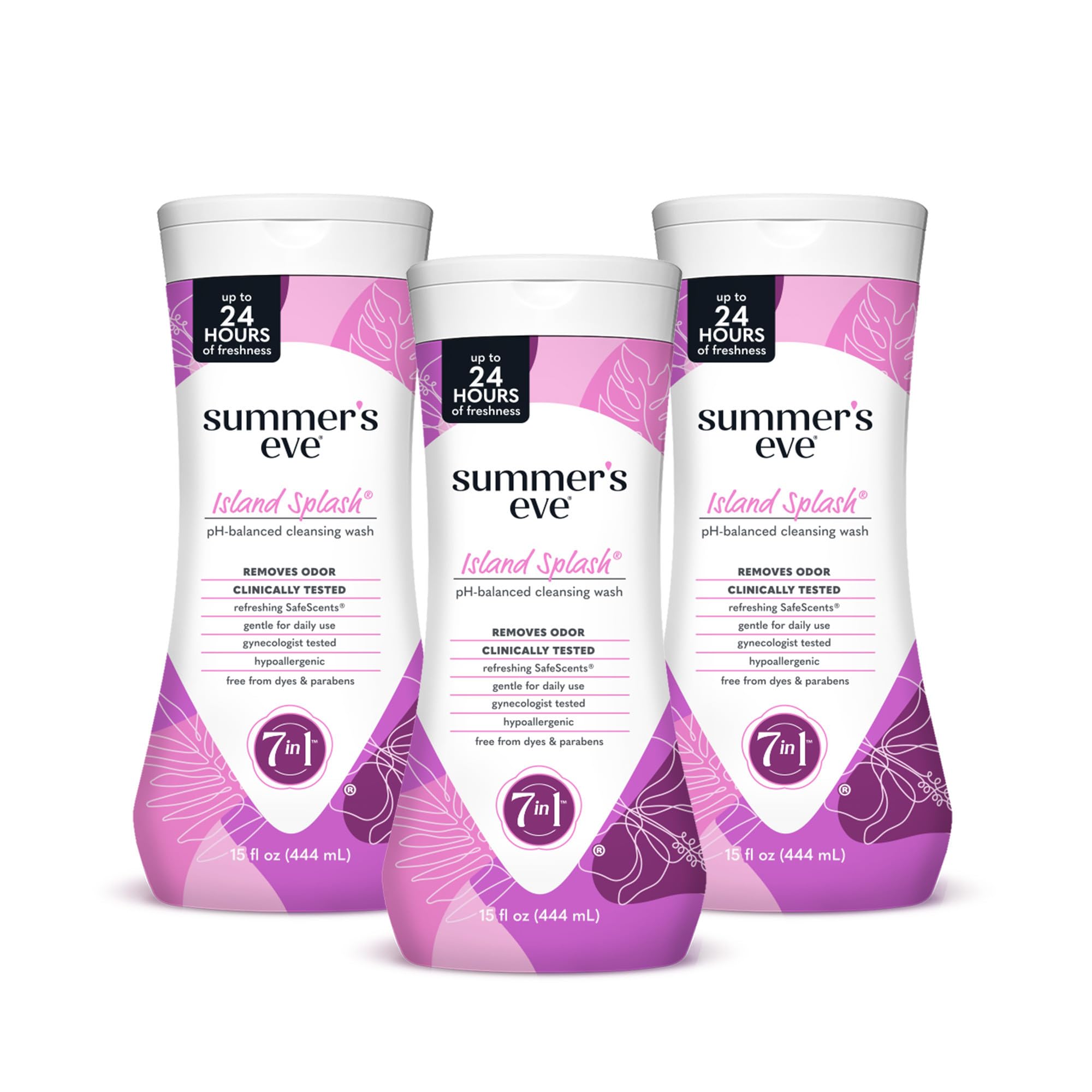 Summer's Eve Island Splash Refreshing Daily All Over Feminine Body Wash, Removes Odor, Feminine Wash pH Balanced, 15 fl oz, 3 Pa