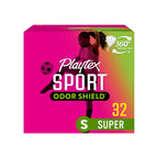 Playtex Sport Odor Shield Tampons Super Absorbency, Unscented - 32ct | Super Tampons for Women, Feminine Care, Playtex Tampon wi