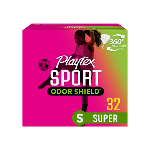 Playtex Sport Odor Shield Tampons Super Absorbency, Unscented - 32ct | Super Tampons for Women, Feminine Care, Playtex Tampon wi