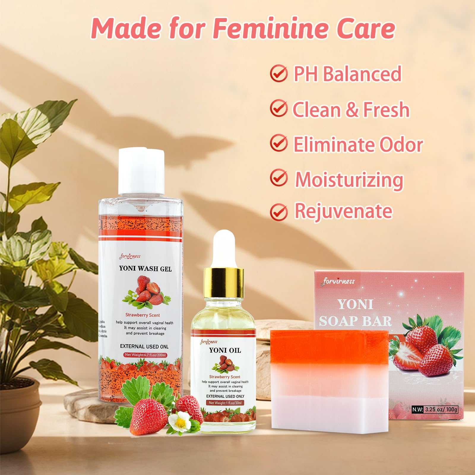 Yoni Wash Yoni Oil Bar Soap for Women PH Balance, Strawberry Body Oil, Feminine Wash for Women Moisturizing, 1 Fl.Oz Feminine Oi