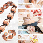Copper Bracelets for Women Lymph Detox Magnetic Bracelets, 100% Solid Pure Copper Bracelet with 3500 Gauss Magnets & Lymphatic D