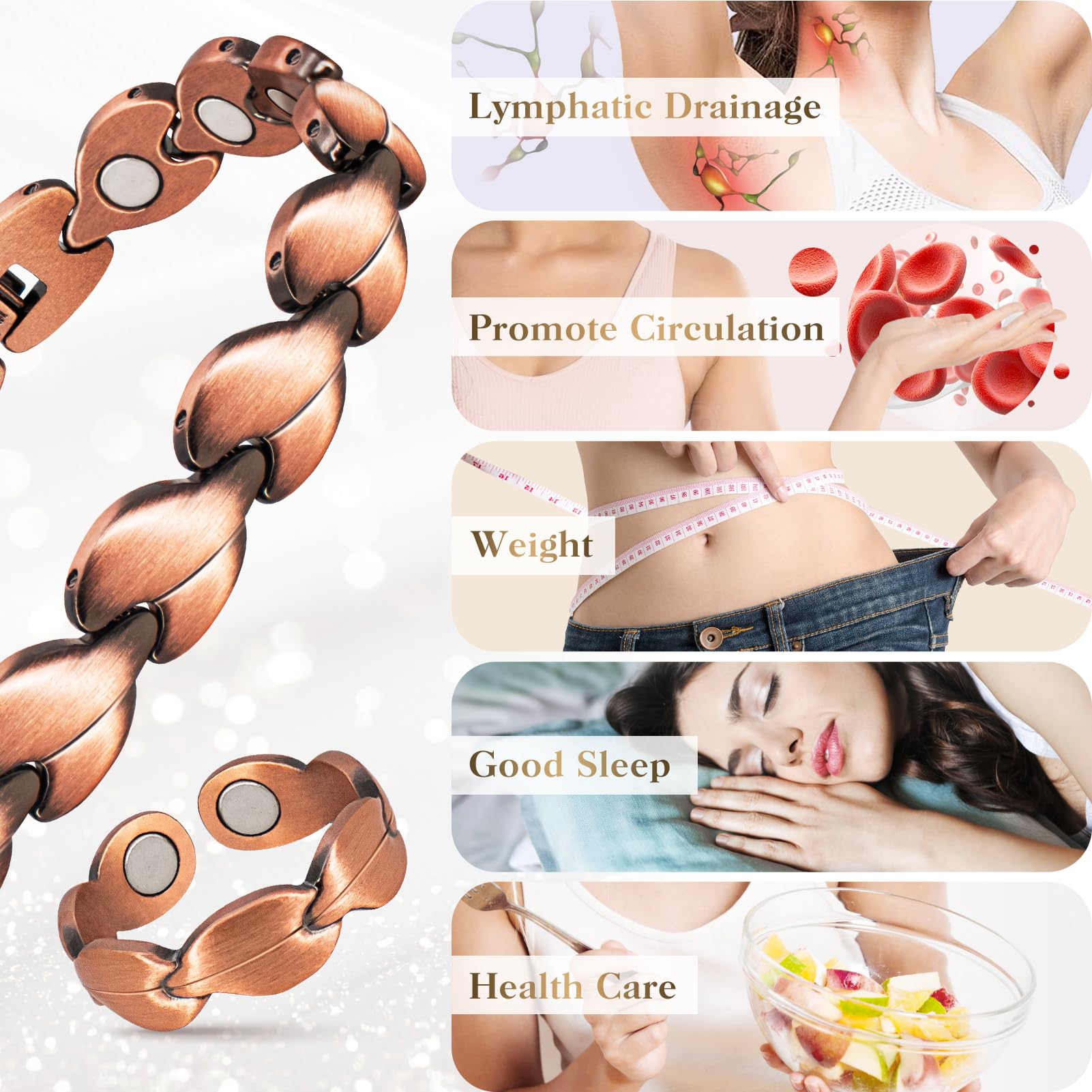 Copper Bracelets for Women Lymph Detox Magnetic Bracelets, 100% Solid Pure Copper Bracelet with 3500 Gauss Magnets & Lymphatic D