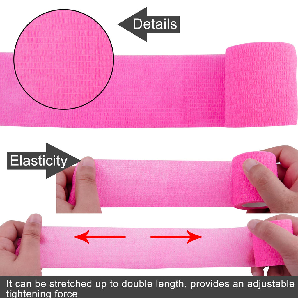 BQTQ 50 Rolls Self Adhesive Bandage Wrap 2 Inch Pink Athletic Warp Tape Self Adherent Wrap Self Sticking Bandage Wrap Roll for W