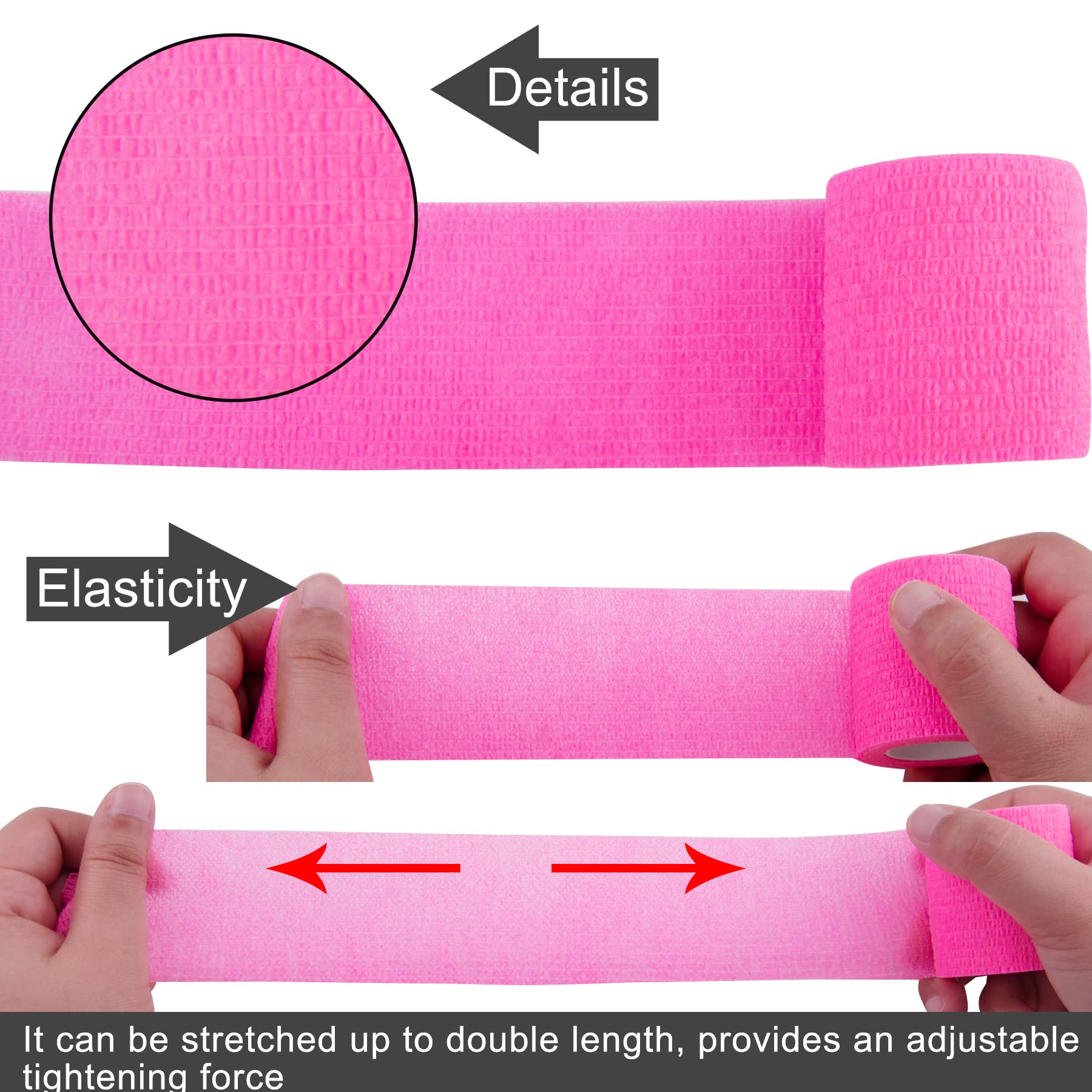BQTQ 50 Rolls Self Adhesive Bandage Wrap 2 Inch Pink Athletic Warp Tape Self Adherent Wrap Self Sticking Bandage Wrap Roll for W
