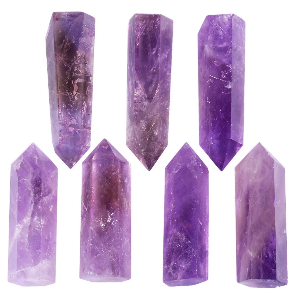 mookaitedecor 7 PCS Healing Crystal Wands 2 '' Amethyst, Rock Quartz, Rose Quartz, Black Obsidian, Lapis Lazuli, Green Aventurin