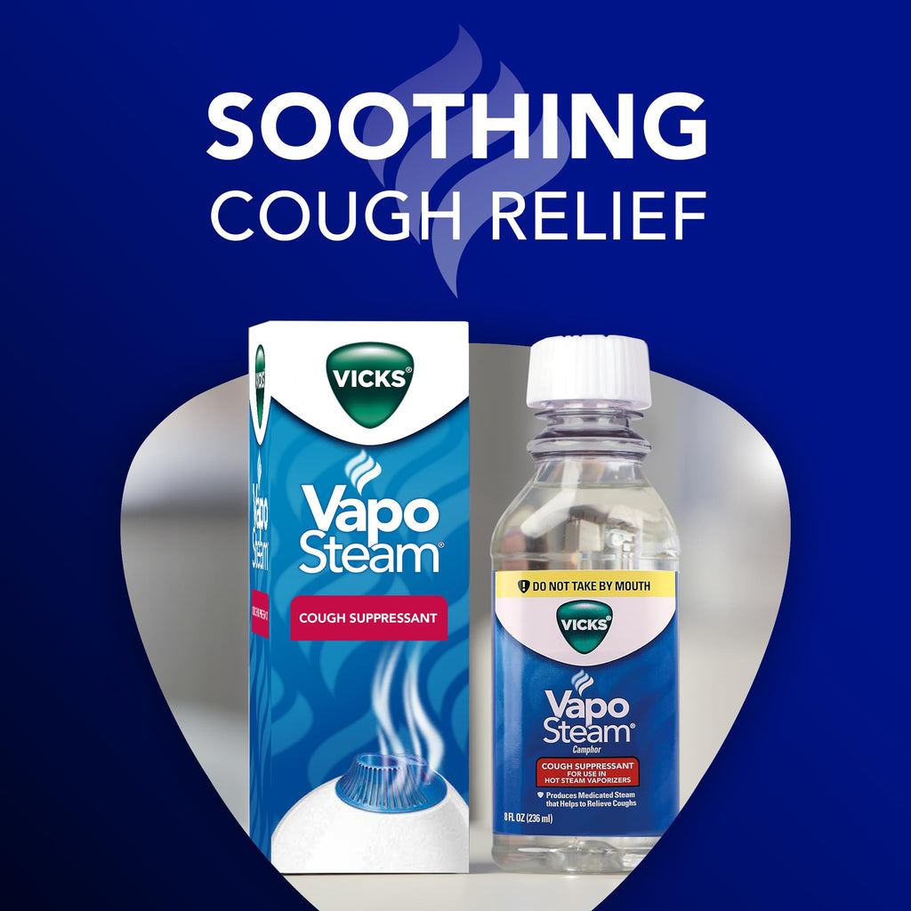 Vicks VapoSteam Medicated Liquid with Camphor, a Cough Suppressant, Helps Relieve Coughing, for Use in Vicks Vaporizers and Humi
