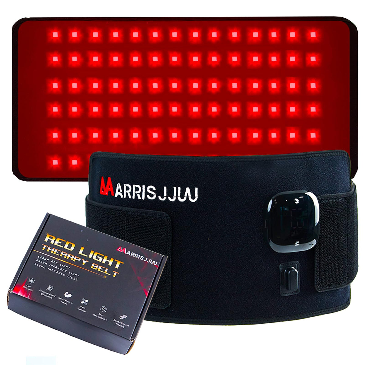 Rechargeable Red Light Therapy Belt, 3in1 Wavelengths 660nm 850nm 940nm, Infrared Heating Pad for Body, Portable Home Use for 