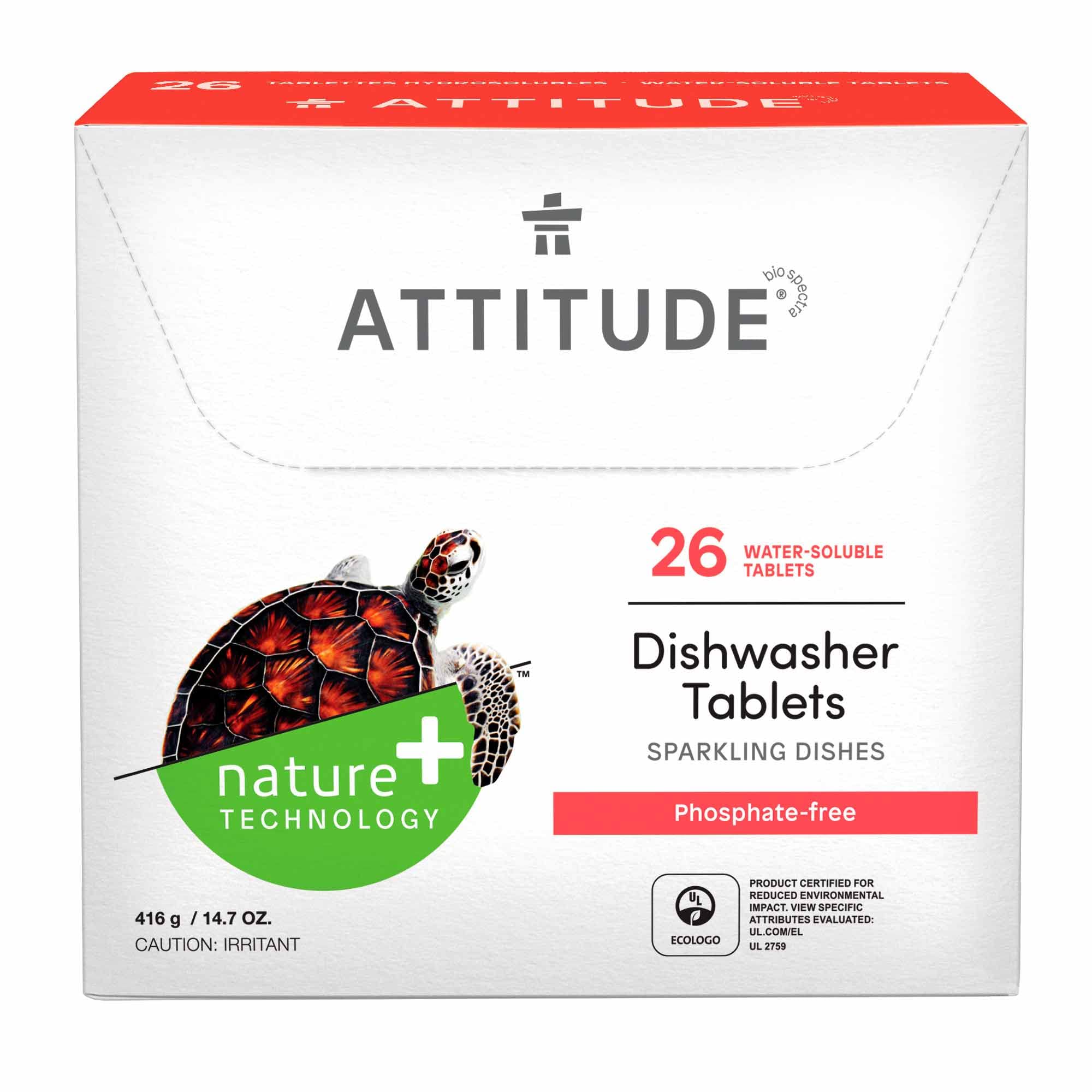 ATTITUDE Dishwasher Pods, Naturally Derived Dishwashing Detergent, Vegan and Plant-Based Dish Soap Tablets, Phosphate Free, Unsc