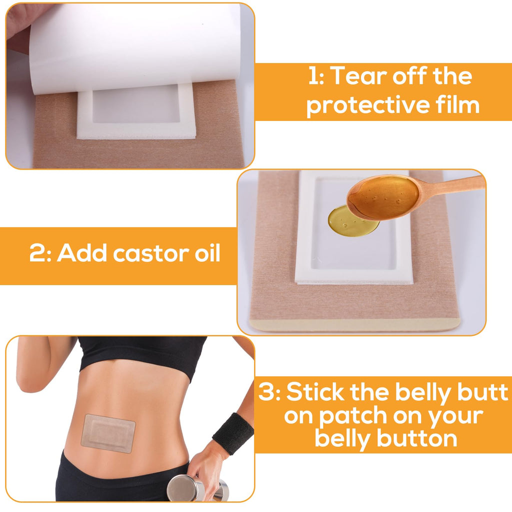 50 Pcs Castor Oil Pack Wraps Pads for Belly Button, Highly Absorbent Disposable Self-Adhesive Patches Accessories Supplies Equip