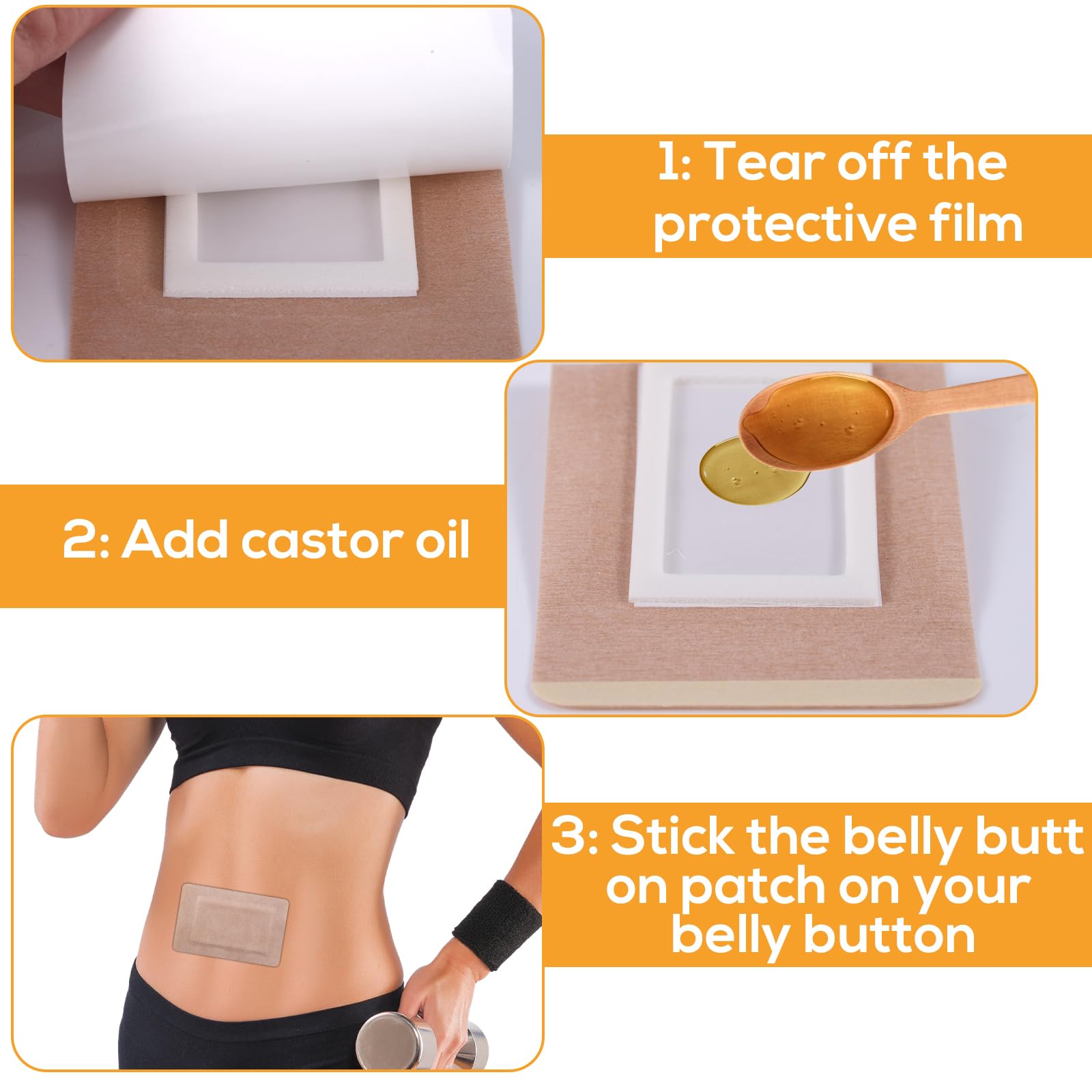 50 Pcs Castor Oil Pack Wraps Pads for Belly Button, Highly Absorbent Disposable Self-Adhesive Patches Accessories Supplies Equip