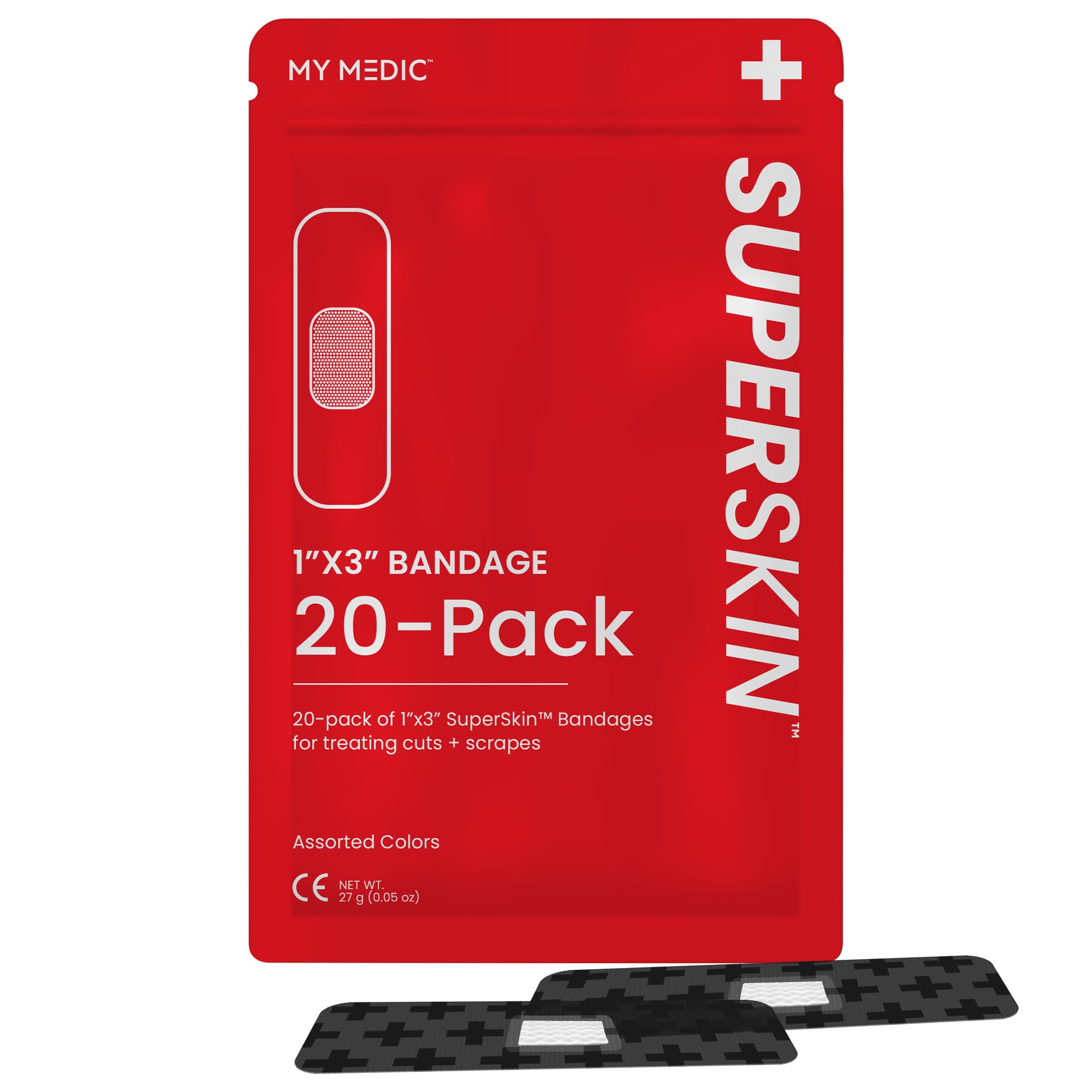 My Medic SuperSkin Bandages, 20-Pack Adhesive Bandages with Soothing Aloe, Latex-Free, 5X Stronger, 1 x 3 Flexible Fabric Bandag