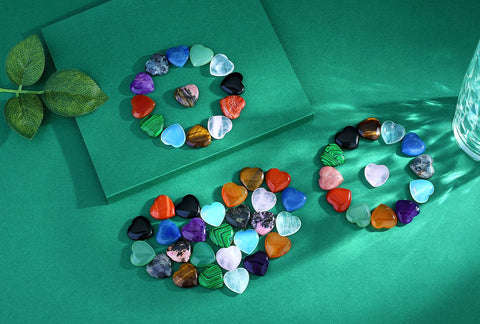 QINJIEJIE 52PCS Crystals Heart Shaped Crystals Worry Stones Love Gemstones Rose Quartz Bulk Crystal Wholesale Polished Chakra St