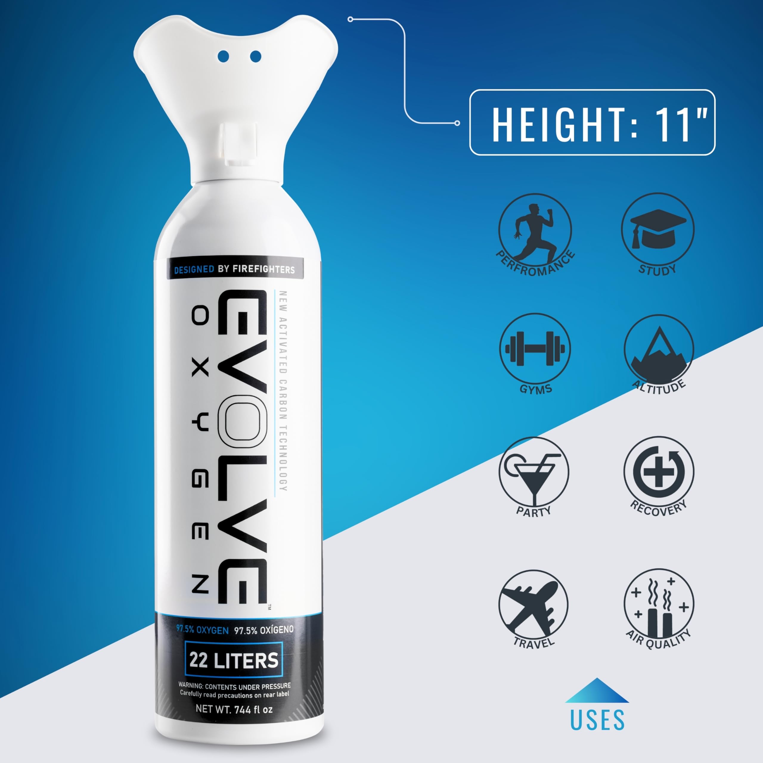 EVOLVE 22-Liter Pure Oxygen Canister with Breathing Cup | Portable Oxygen Can | Ideal for Home Use and Outdoor Activities | Desi