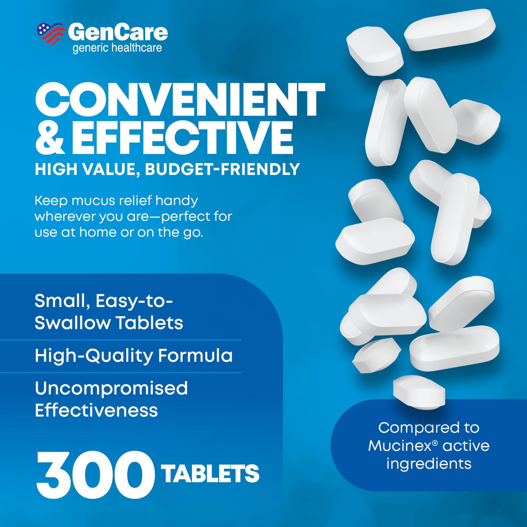 GenCare Mucus Relief Expectorant Guaifenesin 400 mg 300 Tablets Value Pack - Fast Acting Thinning of Mucus for Colds, Chest Cong
