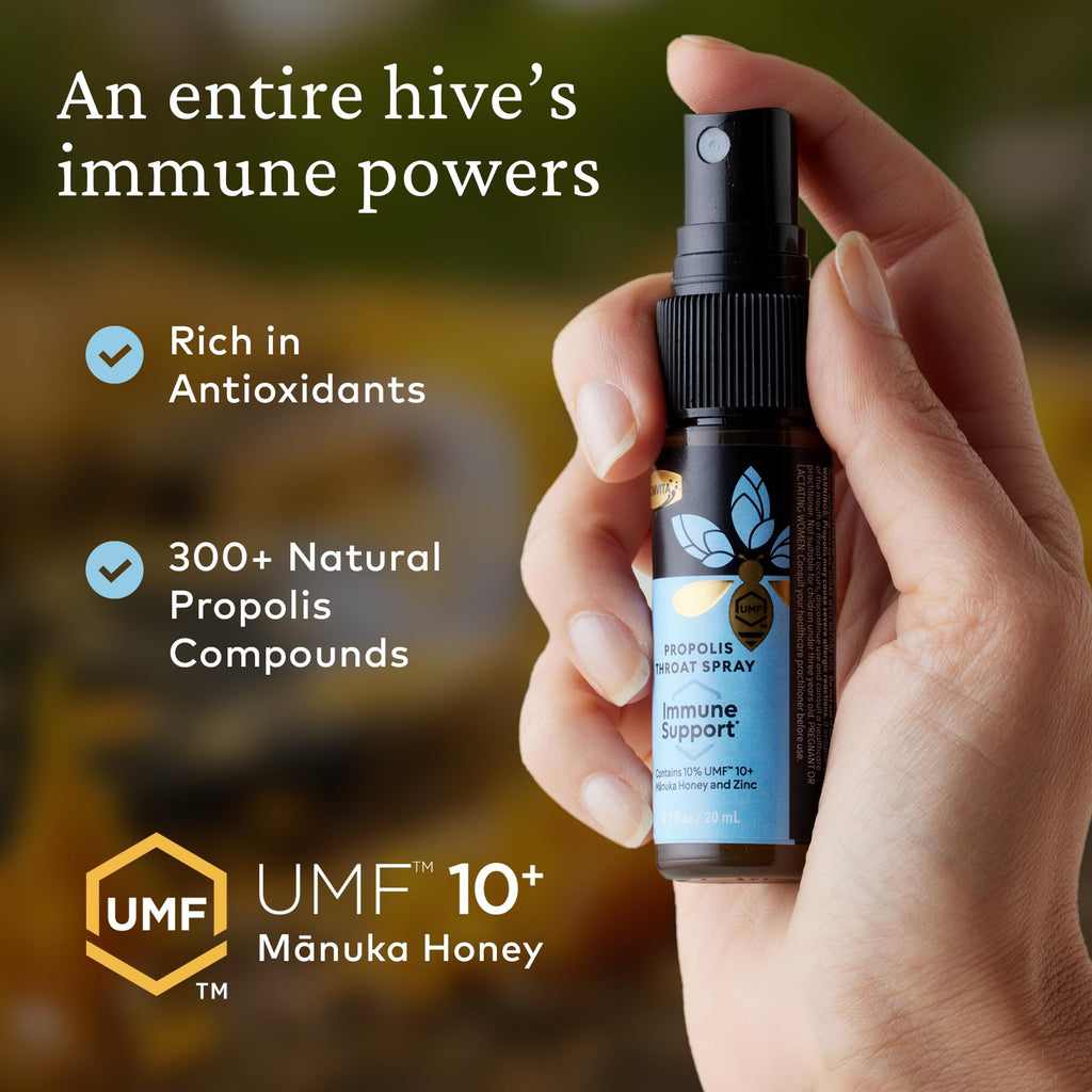 Comvita Bee Propolis Throat Spray - Natural Immune Support, Soothing Mint Flavor with New Zealand UMF 10+ Manuka Honey, Antioxid