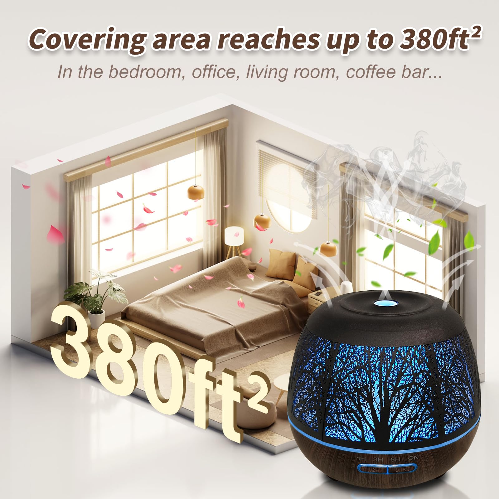 Diffusers for Essential Oils Large Room 400ml,Essential Oil Diffuser for Home with R/C,Cool Mist Humidifiers for Bedroom,7 Color