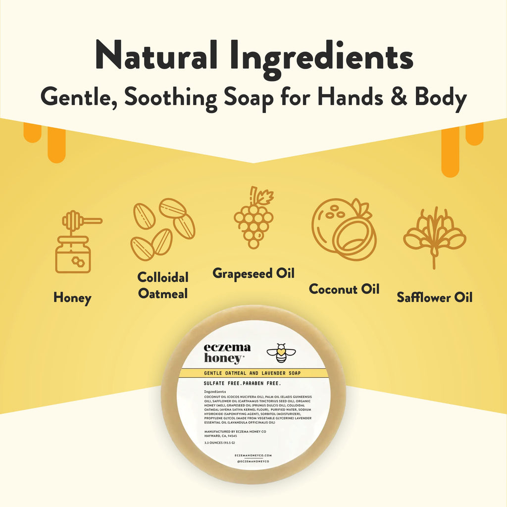 ECZEMA HONEY Gentle Oatmeal and Lavender Soap - Natural Eczema Body Wash - Daily Gentle Soap for Dry, Itchy, Sensitive, & Irrita