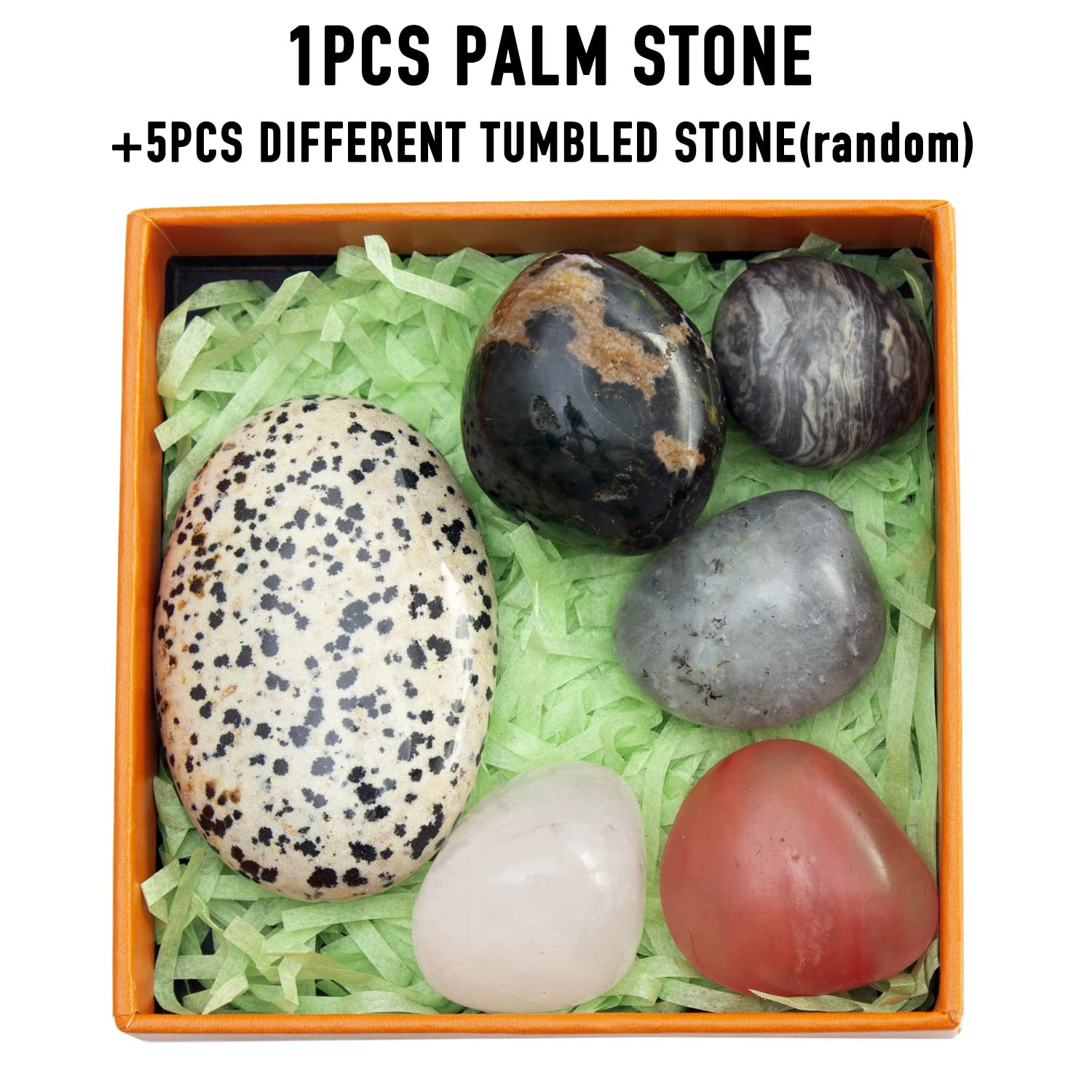 1PC Balmatin Natural Oval Worry Stone 2.4+5 PCs Natural Stones, STINO Real Crystal Dalmatian Palm Stone for Anxitey, Pocket Heal