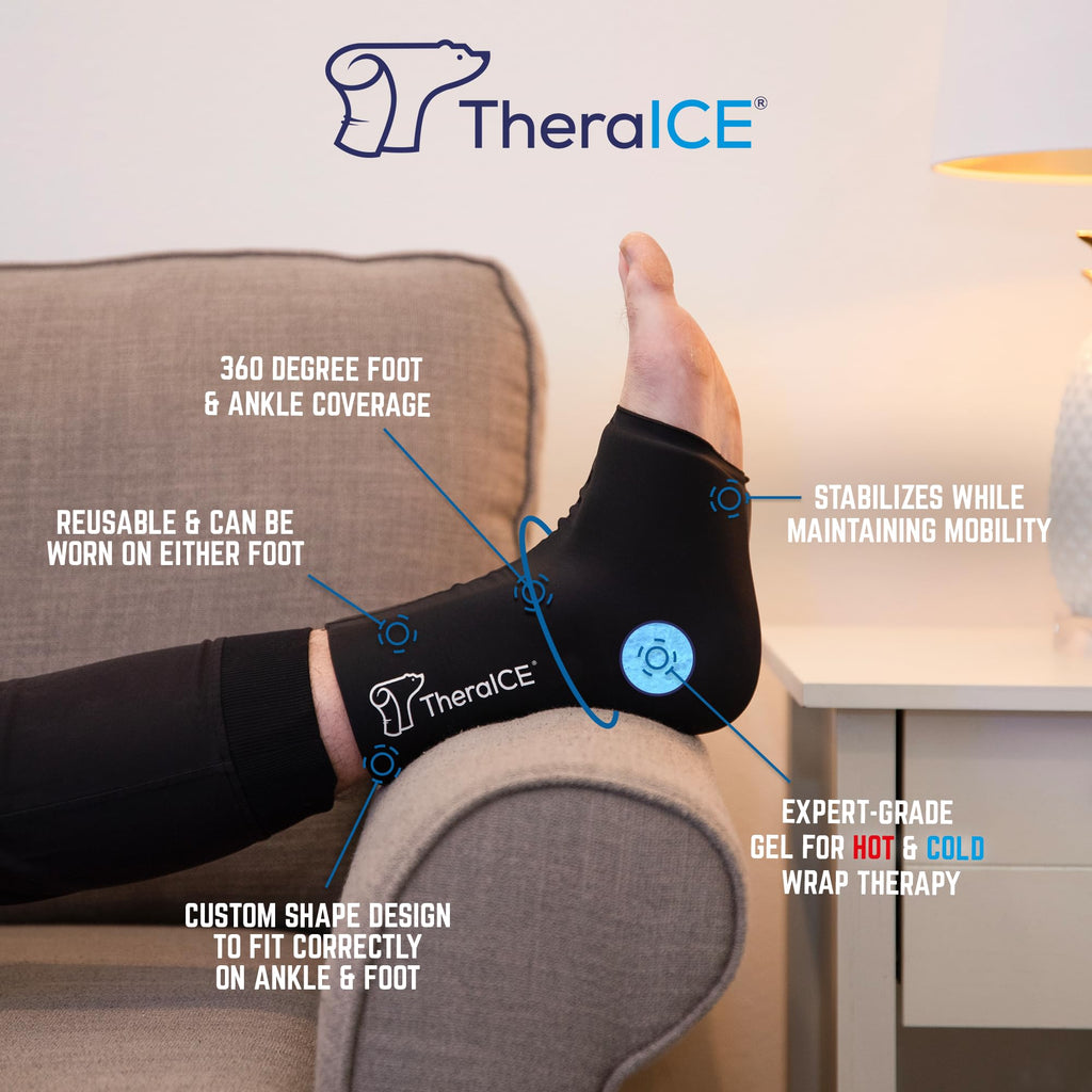TheraICE Ankle Ice Pack Wrap for Swelling, Reusable Ankle Ice Pack for Sprained Ankle Injuries, Cold Therapy Sock Compression, P