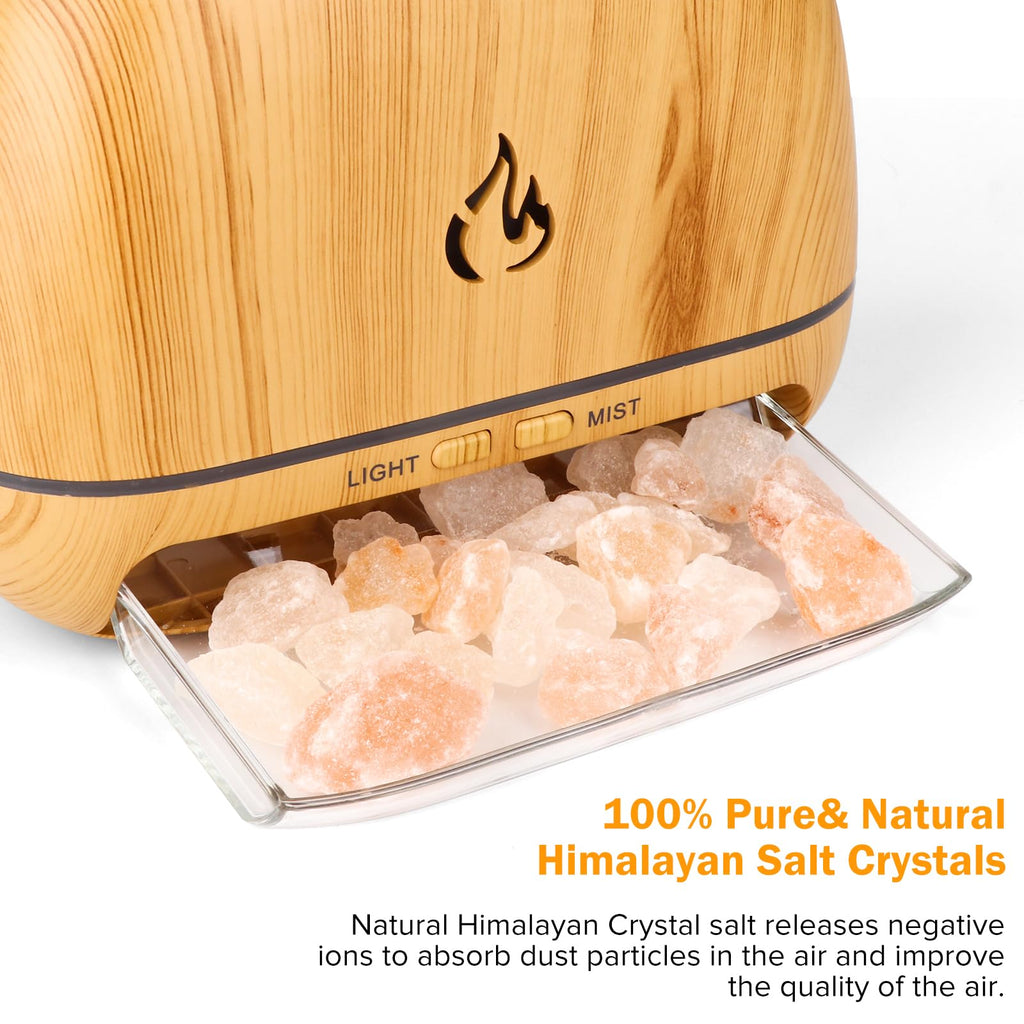 3-in-1 Himalayan Salt Rock Scent Diffuser, Ultrasonic Essential Oil Diffuser, Simulation Flame Diffuser, 7 Colors Changing Oil D