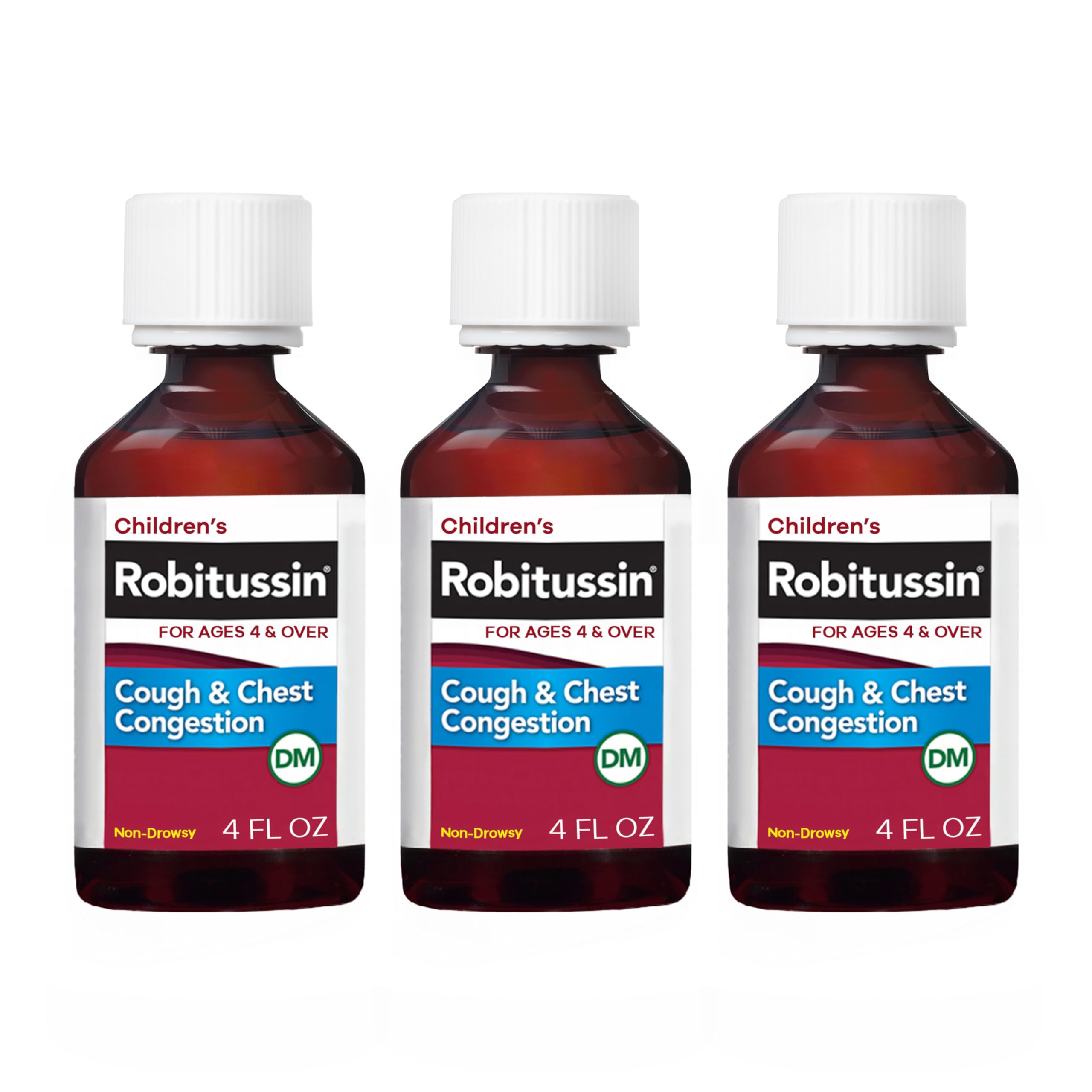 Robitussin Cough and Chest Congestion DM, Childrens Cough Medicine, Grape Flavor - 4 Fl Oz x 3