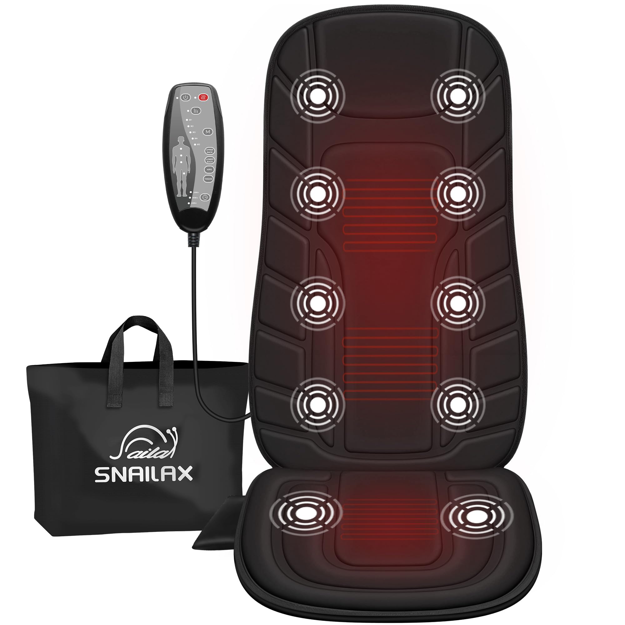 Snailax Massage Seat Cushion with 10 Vibration Motors, Back Massager with Heat, Massage Chair Pad with 5 Vibration Modes, 2 Heat