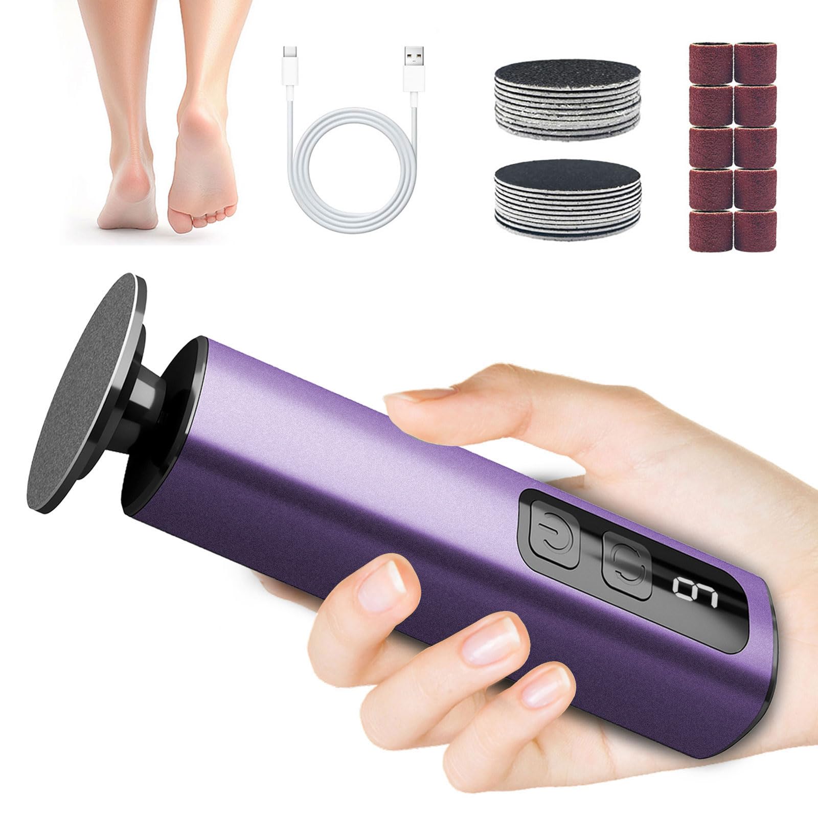 Electric Foot Callus Remover, 9-Speed for Dead Skin & Hard Calluses, Aluminum Alloy, Type-C Rechargeable, Replacement Discs, Spa