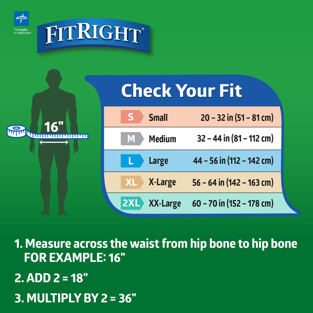 FitRight Ultra Adult Diapers, Disposable Incontinence Briefs with Tabs, Heavy Absorbency, Medium, 32-42, 4 packs of 20 (80 total