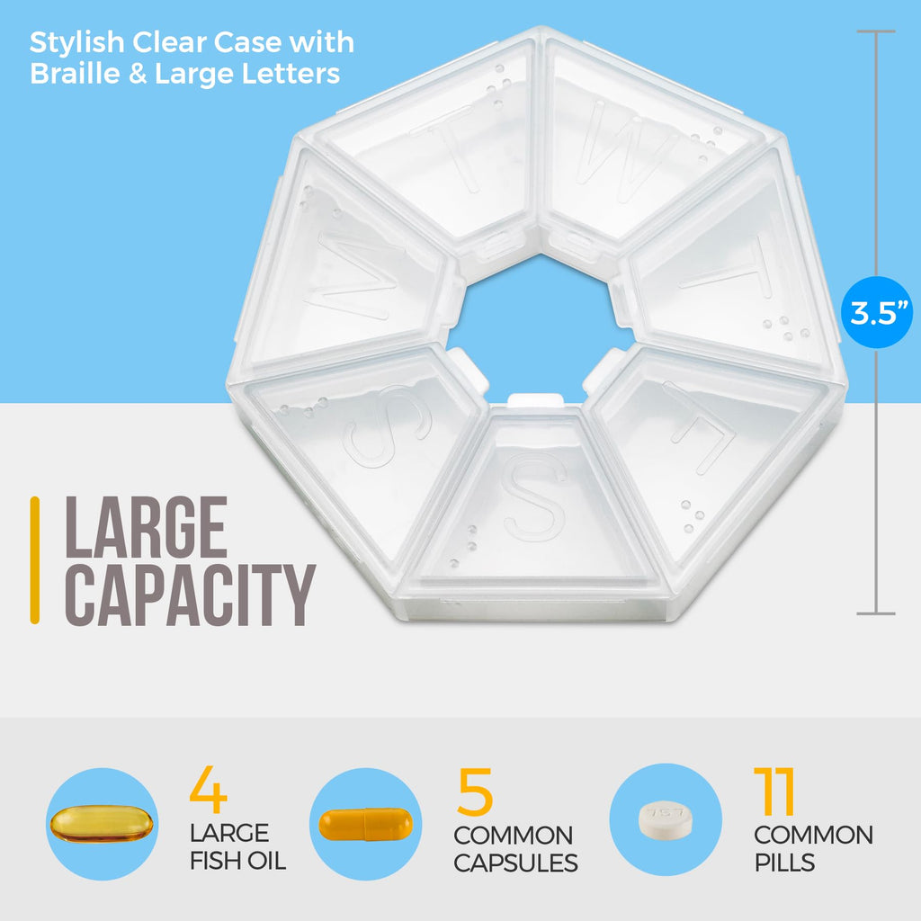 MEDca Weekly Pill Organizer Clear 7-Sided Pill Reminder, Round Shaped Pack of 2