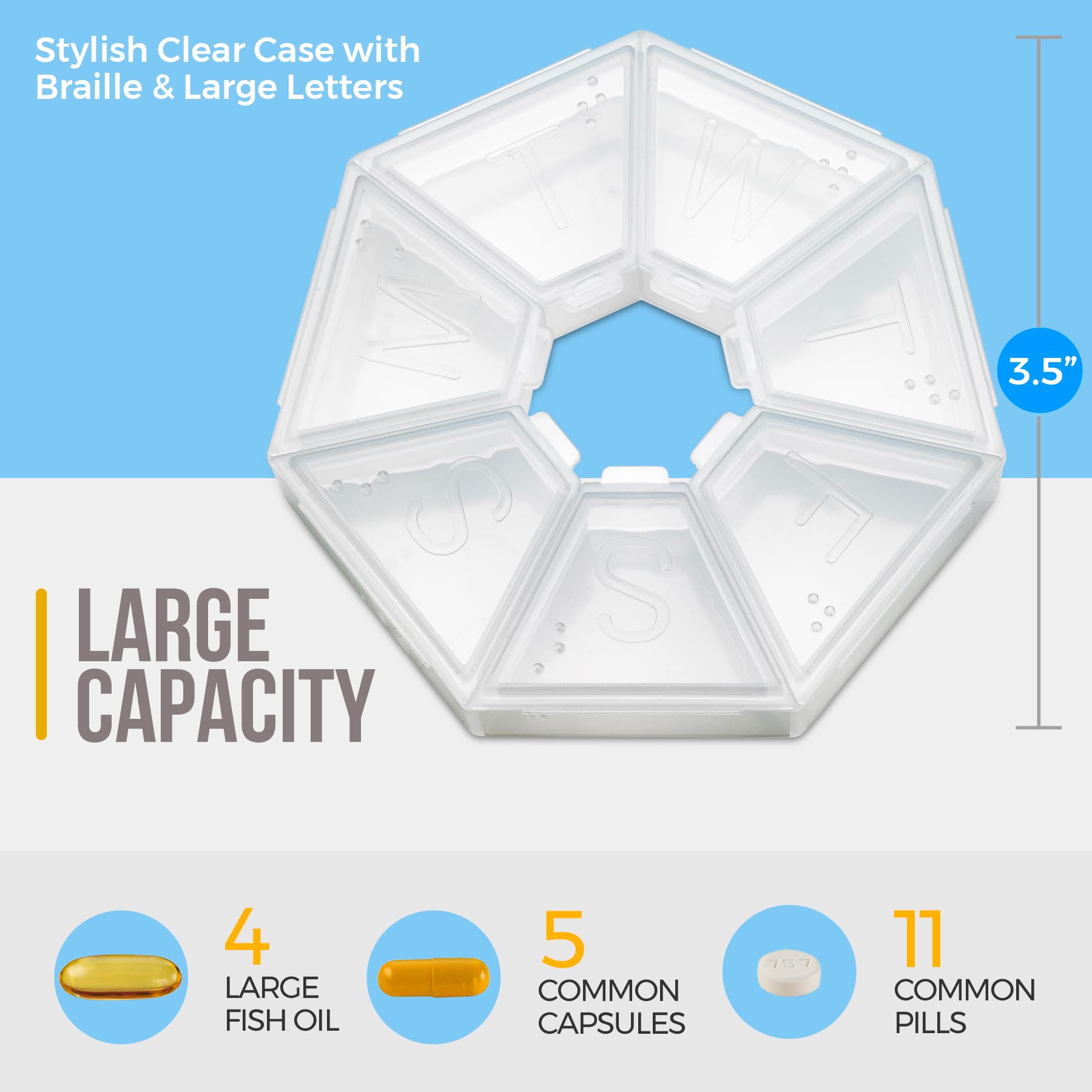 MEDca Weekly Pill Organizer Clear 7-Sided Pill Reminder, Round Shaped Pack of 2