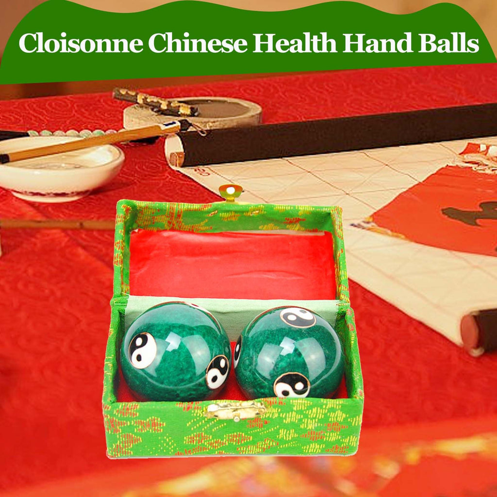1.85 Cloisonne Health Hand Balls Yin-Yang Chinese Meditation Baoding Feng Shui Healthy Exercise Stress Balls with Gift Box, Na